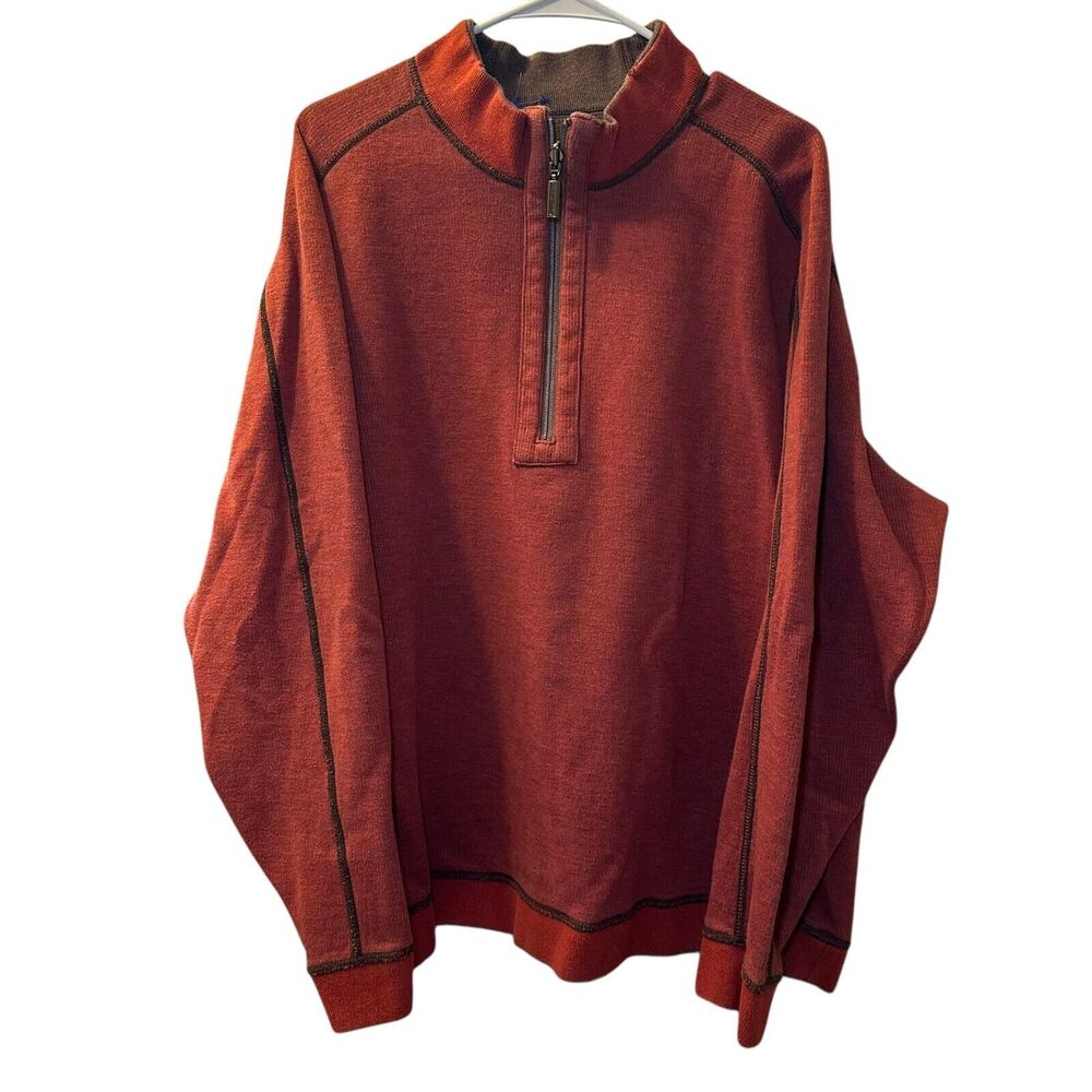 Tommy Bahama REVERSIBLE Pullover Sweater Men Size XL Orange/Brown Fishing Marlin